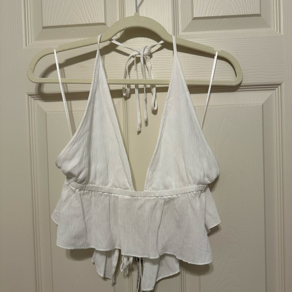 Garage Paloma Plunge White Halter Cami - Large - NEW